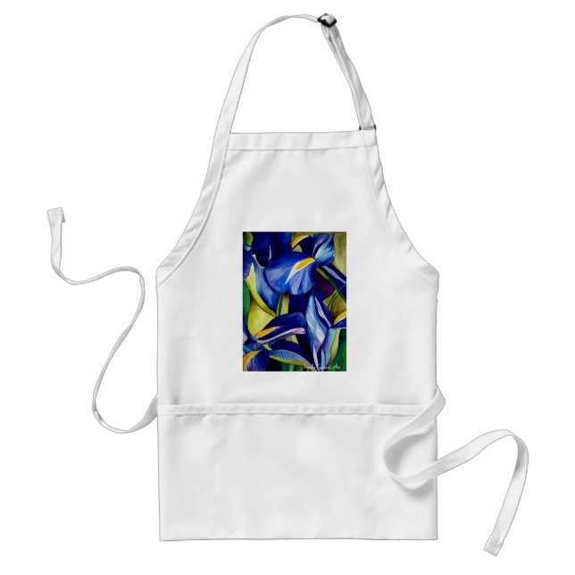 Delantal Flor azul Iris pintura acuarela original (Frente)