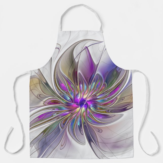 Delantal Flor de arte fractal enérgica y colorida (Anverso)