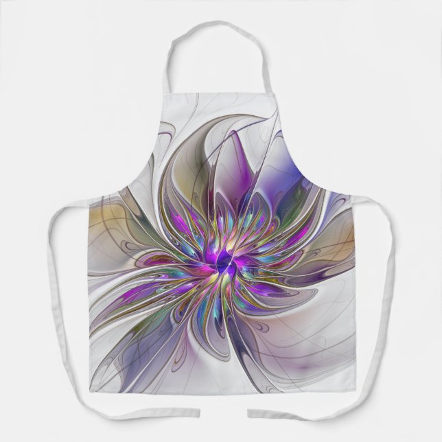 Delantal Flor de arte fractal enérgica y colorida (Anverso)