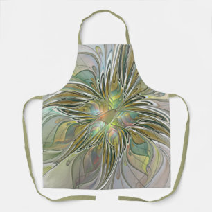 Delantal Flor De Arte Fractal Moderno Con Oro