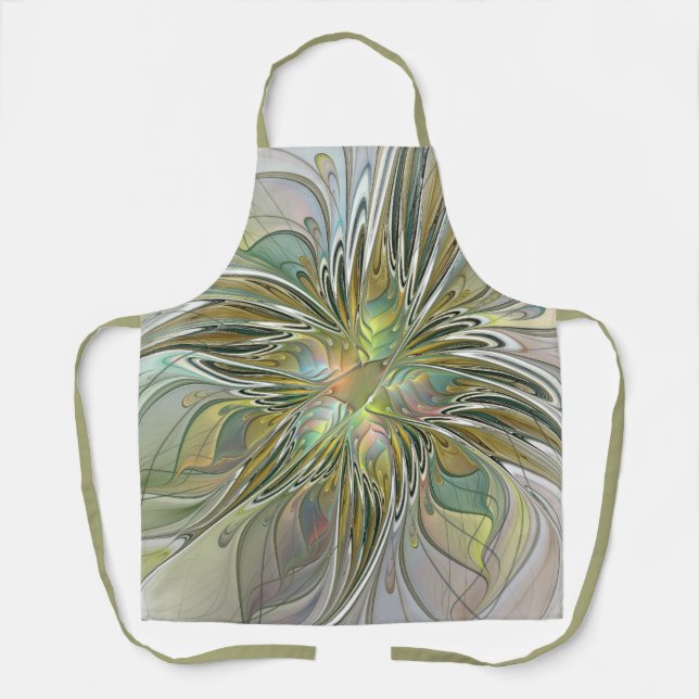 Delantal Flor De Arte Fractal Moderno Con Oro (Anverso)