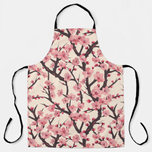 Delantal Flor de Cerezo Japonesa Rosa Oscuro Ramo Crema