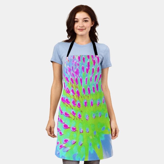 Delantal Flor de cono lima verde y púrpura (Gastado)