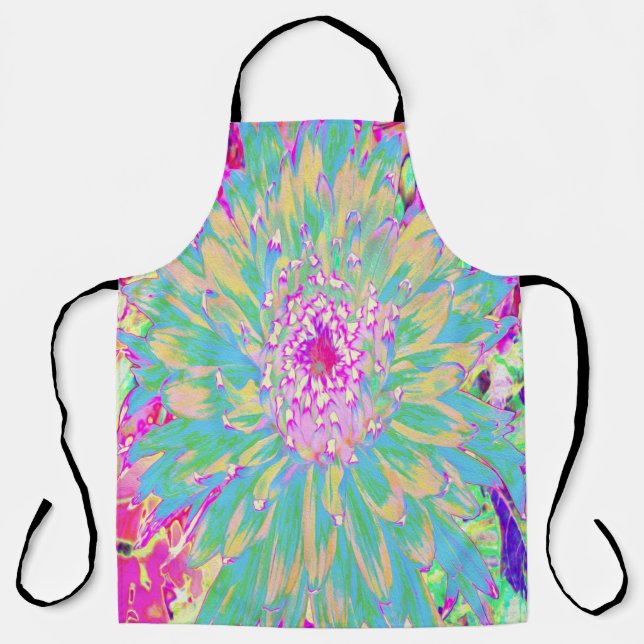 Delantal Flor de Dahlia verde y rosa caliente decorativa Ve (Anverso)