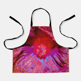 Delantal Flor de Hibiscus Rojo Retro Trippy Psicodélico