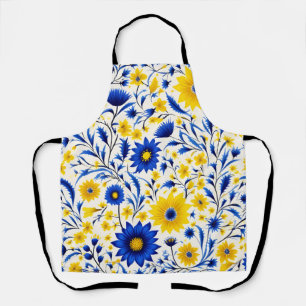 Delantal Flor de maíz romántica azul y floral amarilla