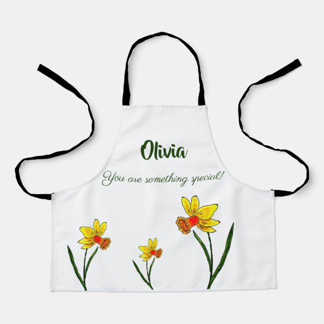 Delantal Flor de nacimiento de marzo Acuarela Daffodil Apro (Anverso)