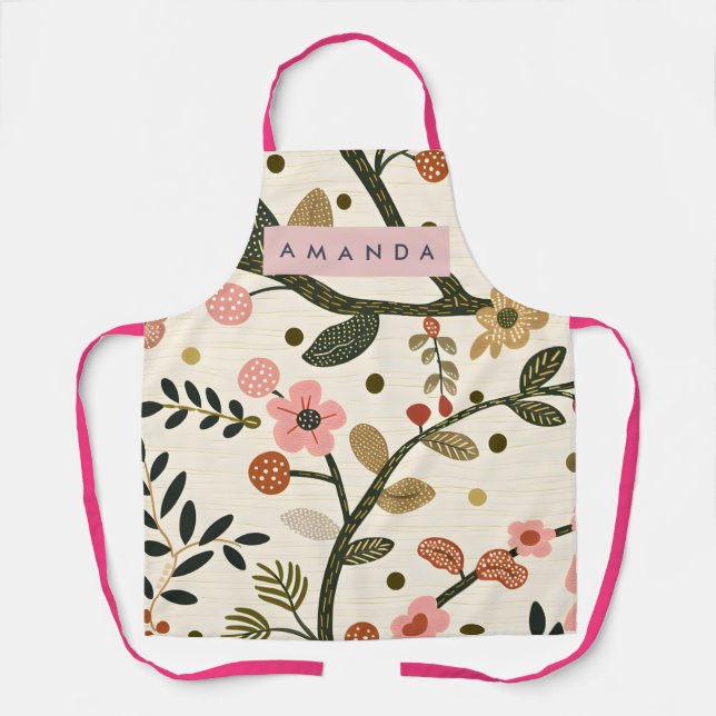 Delantal Flor de Otoño Retro Caprichosa Personalizada (Anverso)