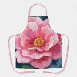 Delantal Flor de Peonía Rosa Pintada Acuarela