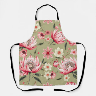 Delantal Flor de Protea exótica Botánica Verde Salvia Lujo
