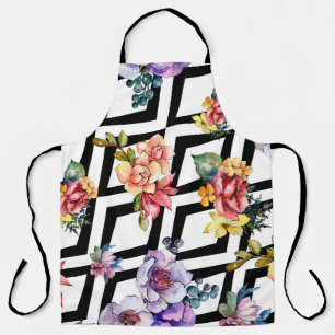 Delantal Flor de ramo colorido y acuarela. Botánico floral