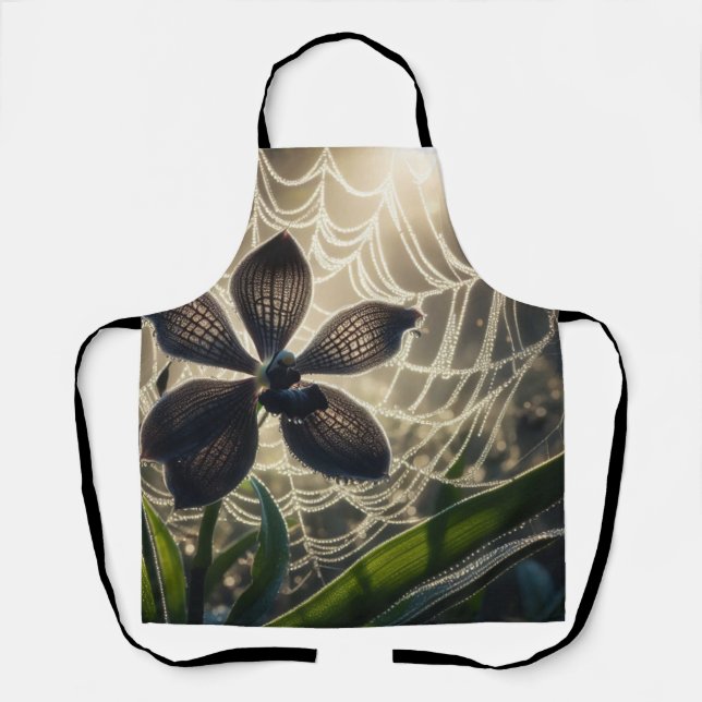 Delantal Flor de Spiderweb de orquídea negra (Anverso)