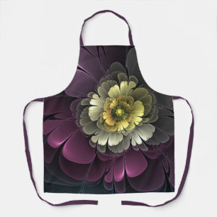 Delantal Flor Fractal Gris Purpura Moderna Abstracta