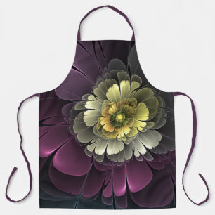 Delantal Flor Fractal Gris Purpura Moderna Abstracta