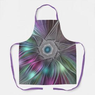 Delantal Flor grande colorida Resumen arte fractal trippy