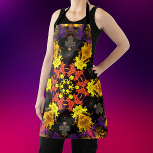 Delantal Flor hippie psicodélica amarillo rojo y morado