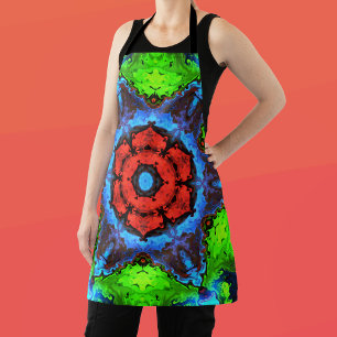 Delantal Flor hippie psicodélica azul rojo y verde