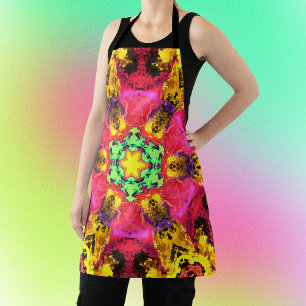 Delantal Flor hippie psicodélica rosa amarillo y verde