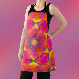 Delantal Flor hippie psicodélica rosa morada y amarilla