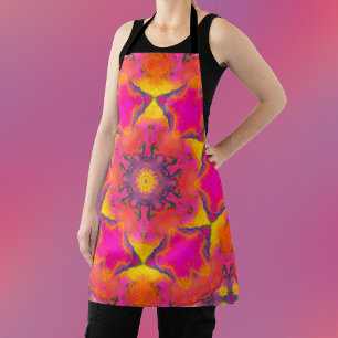 Delantal Flor hippie psicodélica rosa morada y amarilla