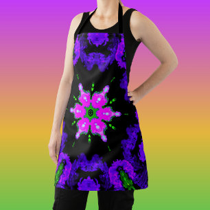 Delantal Flor hippie psicodélica rosa morado y verde