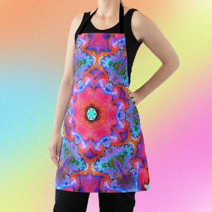 Delantal Flor hippie rosa azul y Naranja psicodélica