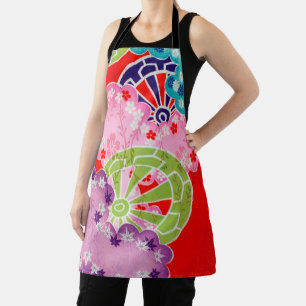 Delantal Flor, hoja, patrón de rueda, diseño japonés