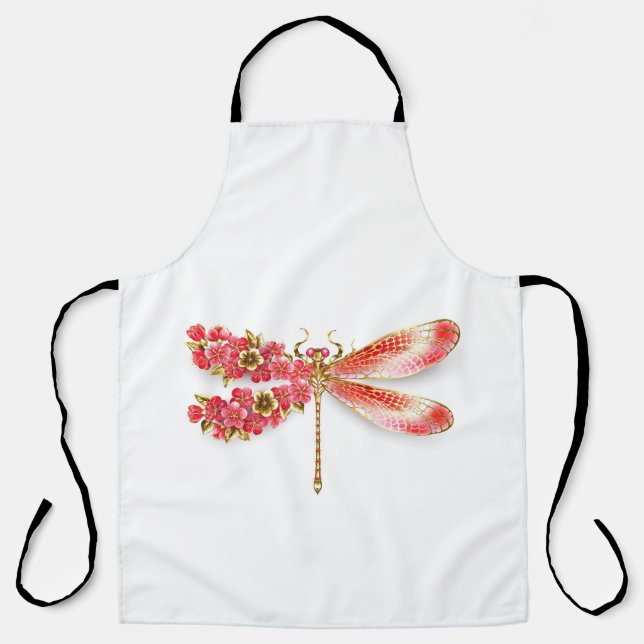 Delantal Flor libélula con sakura de joyas (Anverso)