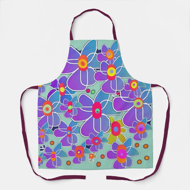 Delantal Flor morada azul Burst Aqua Chef (Anverso)