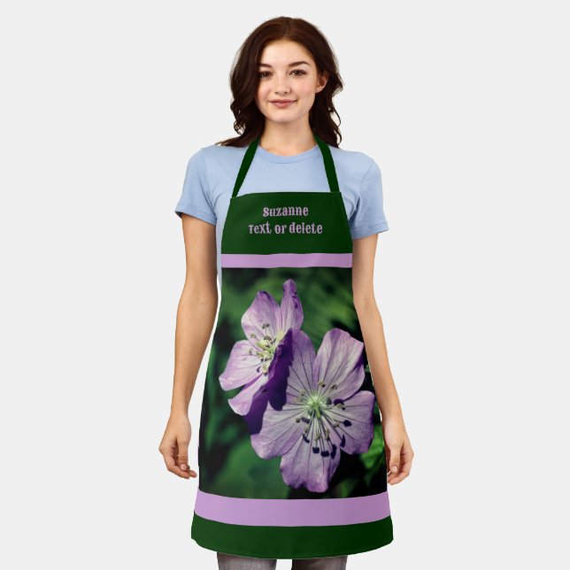 Delantal Flor morada geraniana personalizada (Gastado)