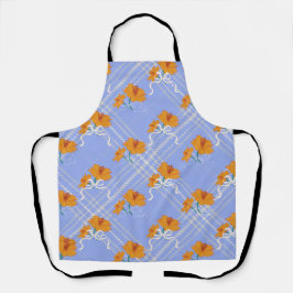 Delantal Flor Naranja suave sin foco en azul plaid