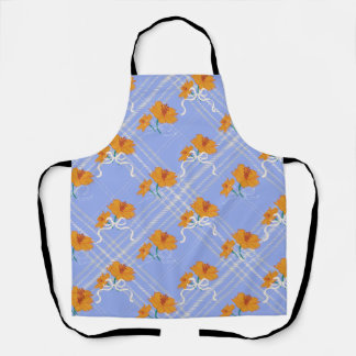 Delantal Flor Naranja suave sin foco en azul plaid