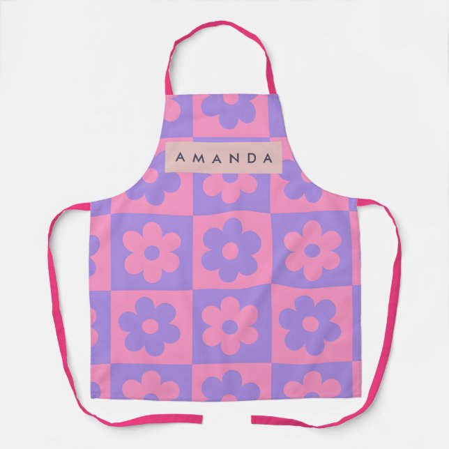 Delantal Flor Personalizada Rosa y Morada (Anverso)