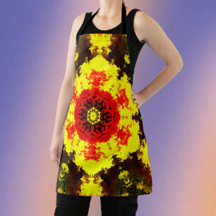 Delantal Flor psicodélica caleidoscópica amarillo y rojo