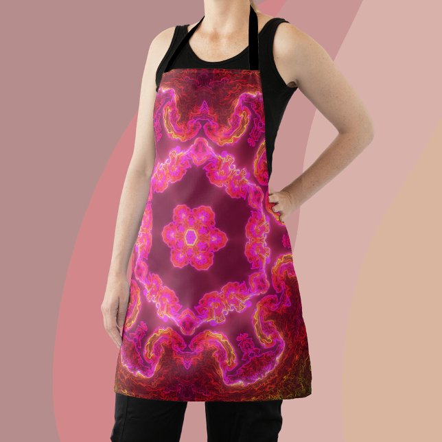 Delantal Flor psicodélica Kaleidoscopio rosa rojo y verde (Subido por el creador)