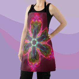 Delantal Flor psicodélica Kaleidoscopo verde y rosa