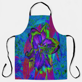 Delantal Flor Psicodélica morada y lirio verde limón