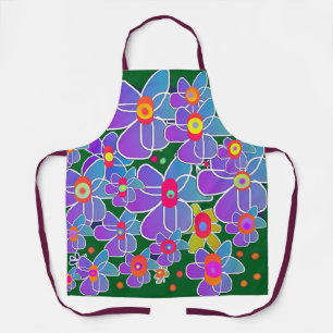 Delantal Flor Púrpura Azul Burst Dk Green Chef