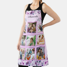 Delantal Flor púrpura elegante | Collage de fotos familiar