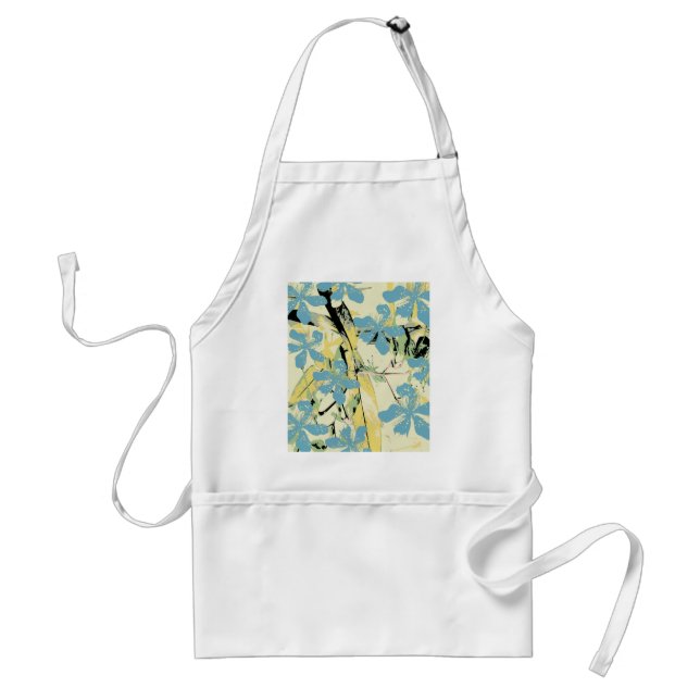 Delantal flor retro azul y amarillo (Frente)