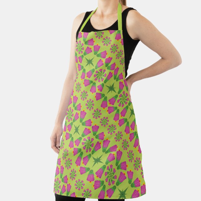 Delantal Flor retro bell Mandalas verde grande Apron (in situ)