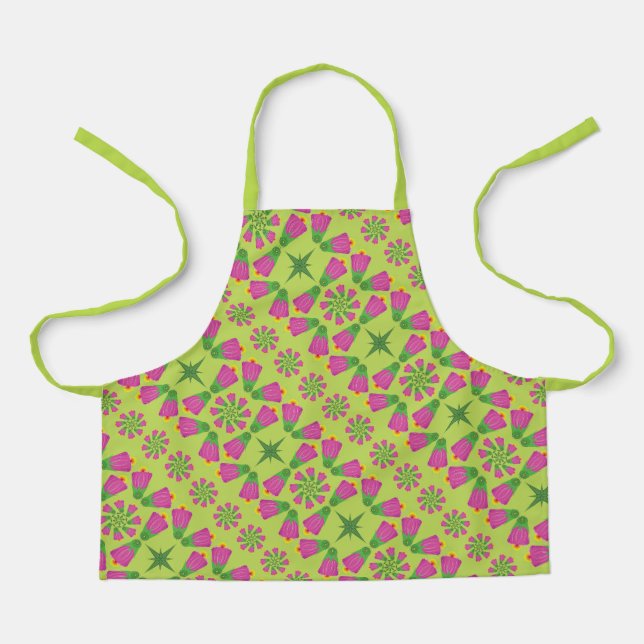 Delantal Flor retro bell Mandalas verde pequeño Apron (Anverso)