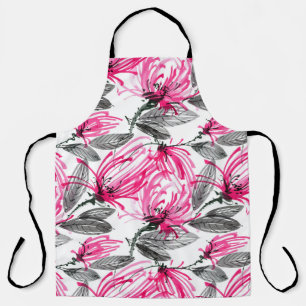 Delantal Flor Roja Oriental: Patrón acuarela.