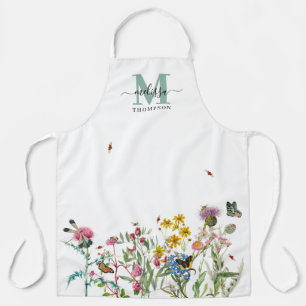 Delantal Flor silvestre acuarela Insectos Jardín de primave