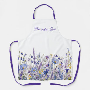 Delantal Flor silvestre personalizada azul púrpura amarillo