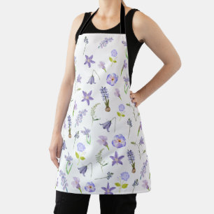 Delantal Flor Violeta Vintage Floral Hojas Verdes Boho