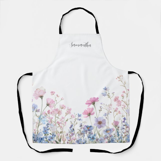 Delantal Flora de flores silvestres rosadas personalizadas (Anverso)