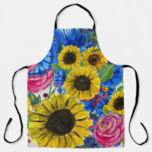 Delantal Flora rosa amarilla azul sin soldadura