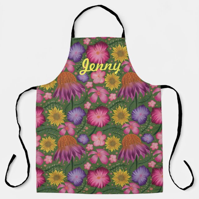 Delantal Flora verde silvestre personalizada (Anverso)
