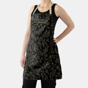 Delantal Floral abstracta de oro negro personalizada